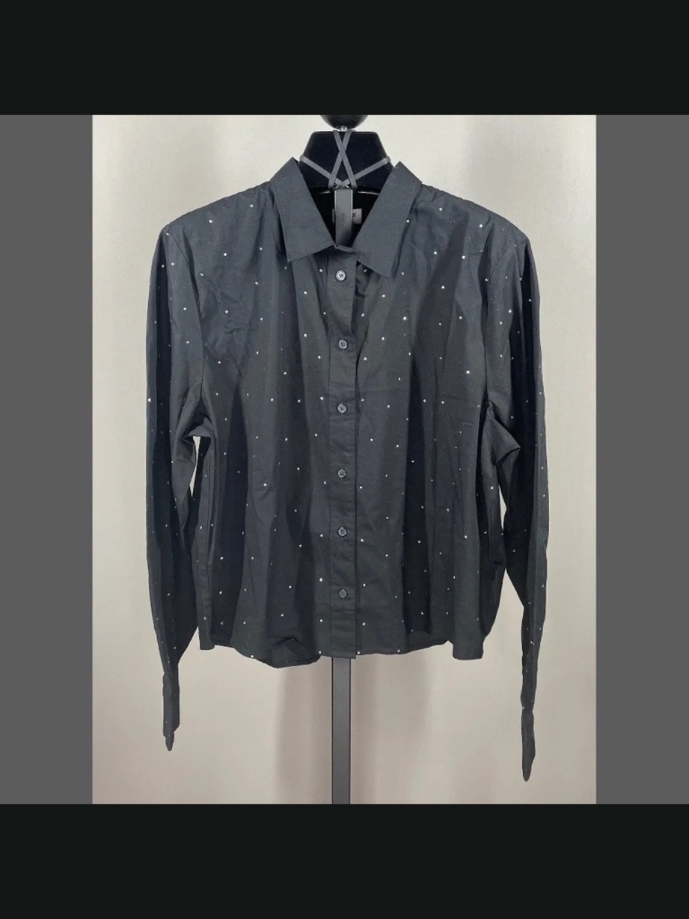 NEW J Crew Shirt Womens Large black button up preppy rhinestone glam